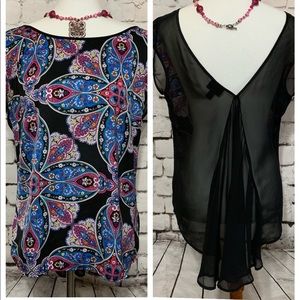 Nicole Miller Paisley Floral HiLo Sheer V Back Top